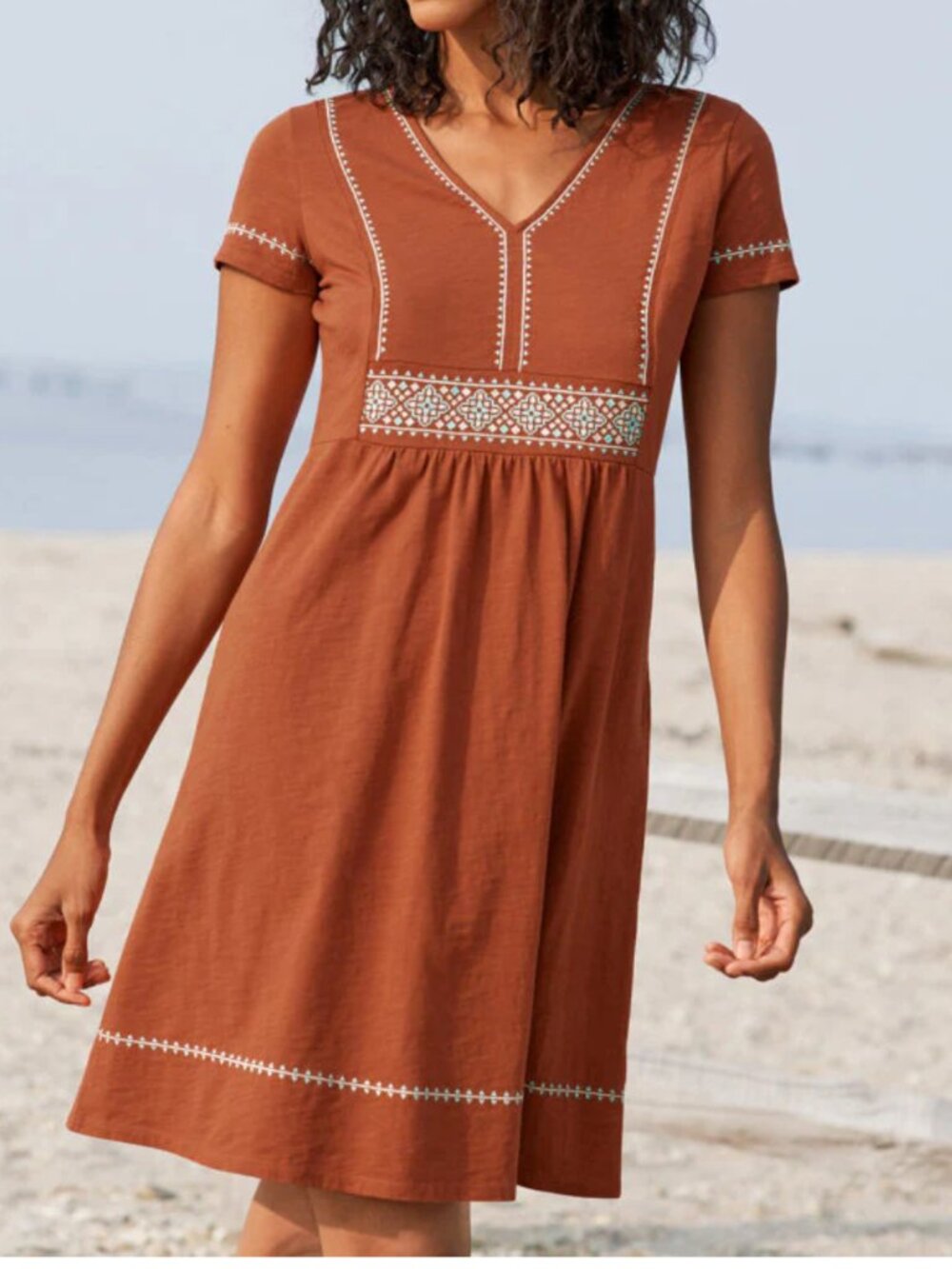 Garnet Hill dress XS rust cotton embroidered